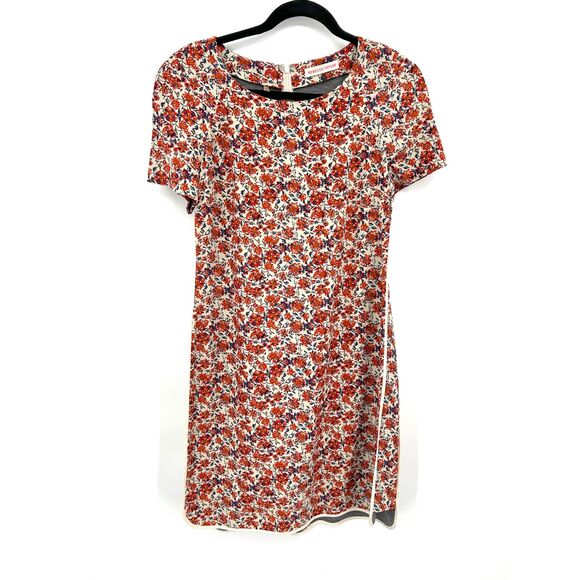 REBECCA TAYLOR Sweet William Red Beige Floral Print Shift Mini Dress Size 4 - Picture 4 of 10